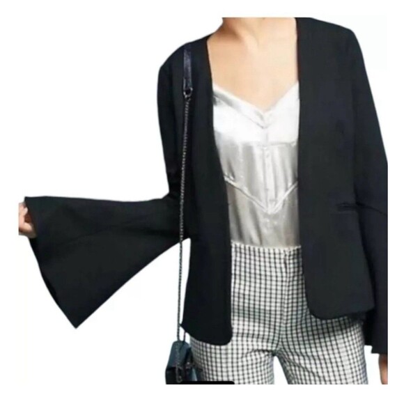 ANTHROPOLOGIE Cartonnier Bell Sleeve Blazer Medium Black NEW Modern Boho Chic - Picture 3 of 11